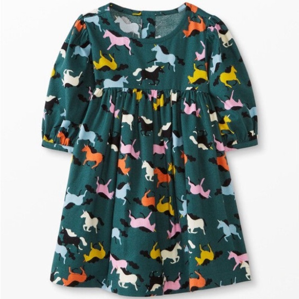 Hanna Andersson flannel Teal Dress with Multicolor Horse Print